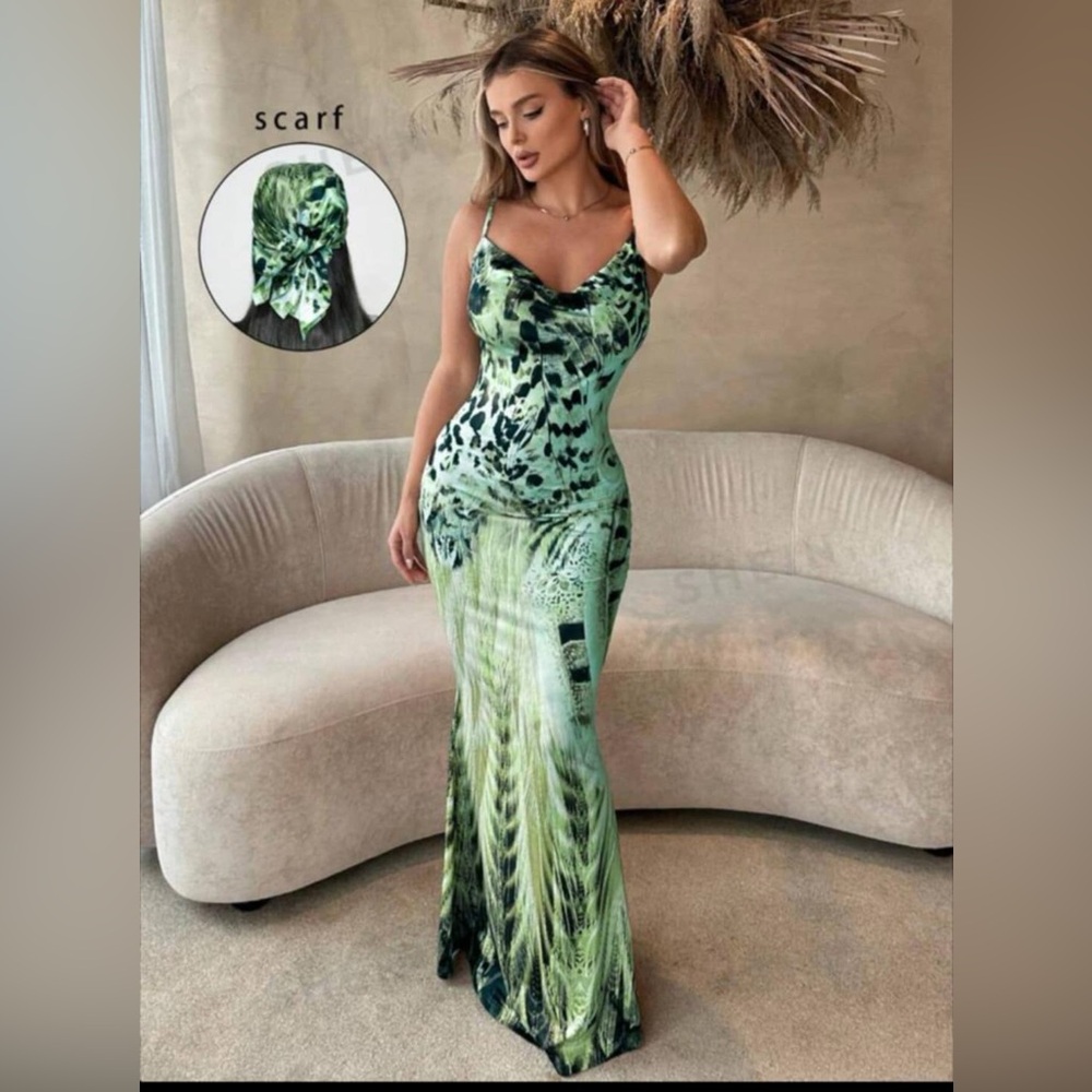 NWT SHEIN SXY Green Leopard Print Spaghetti Strap Dress -Small (US 4)